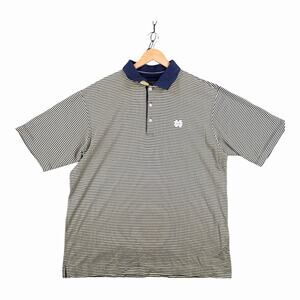 Cutter & Buck Notre Dame Polo Shirt XL Navy Yellow Striped Golf Cotton Vintage